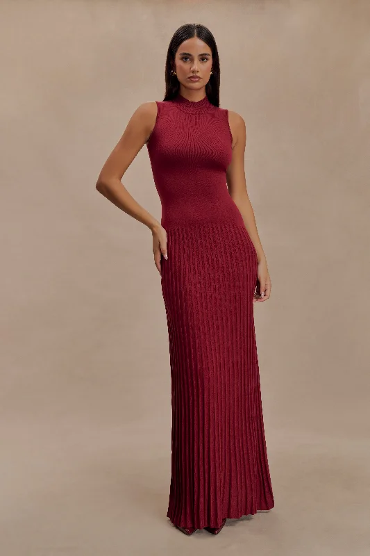 Mavis High Neck Pleated Maxi Dress - Mahogany Special Offer