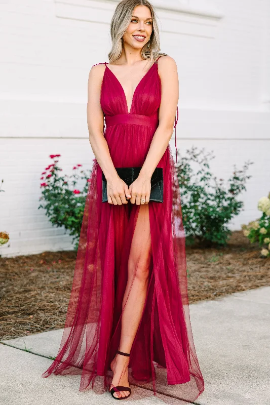 It Was All A Dream Burgundy Red Tulle Maxi Dress Father's Day Deals