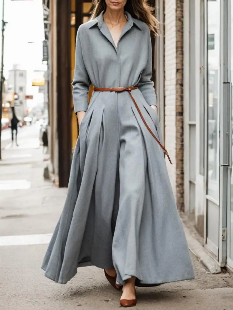 Long Sleeves Lapel Wide Leg Pleated Jumpsuits Unbeatable Deals