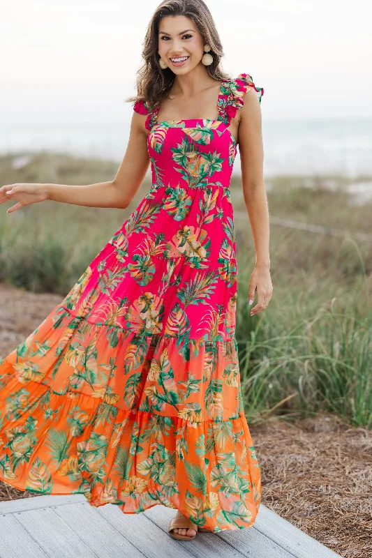 Enjoy The Views Fuchsia Pink Tropical Maxi Dress Chic Urban Fashion Look