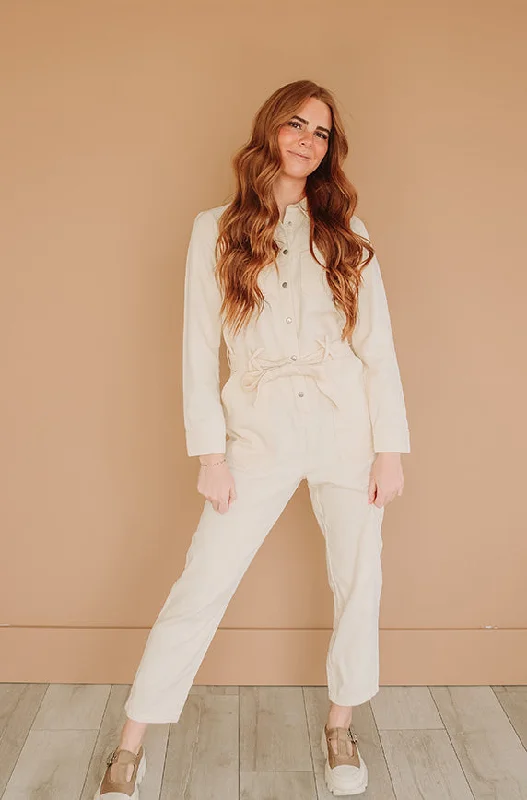 Melbourne Vanilla Utility Jumpsuit - Nursing Friendly - FINAL SALE Discover Promotions