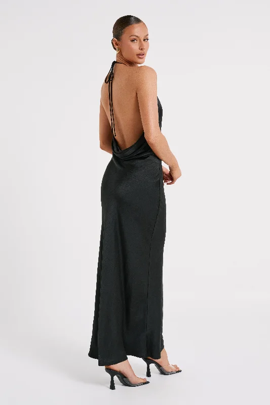 Sammy Satin Halter Maxi Dress - Black Budget Friendly