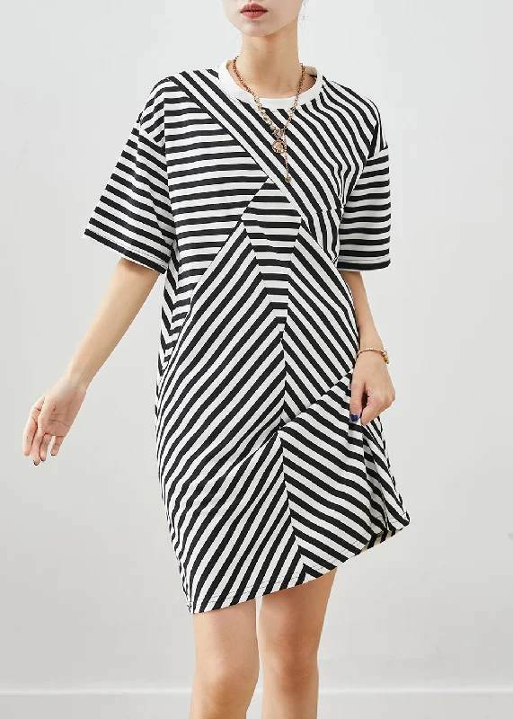 Boho Black Striped Cotton Vacation Dresses Summer Fashion Deal