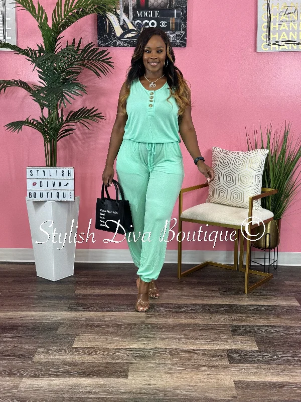 Weekend Sleeveless Jogger Jumpsuit up to 3XL (Green Mint) Huge Markdowns