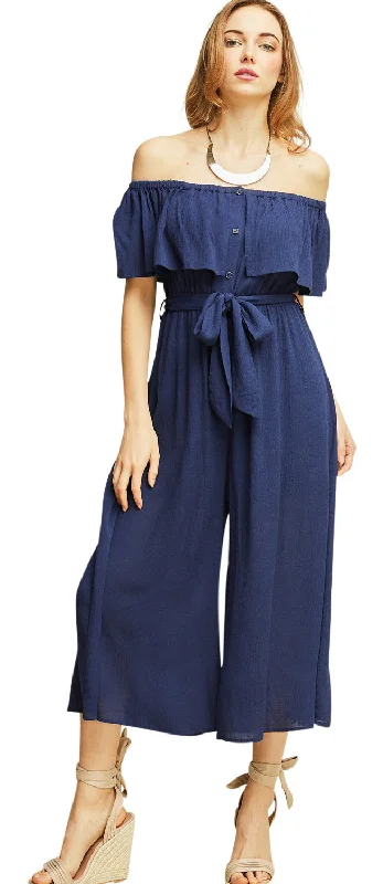 Wherever Off the Shoulder Jumpsuit, Navy Everyday Basics