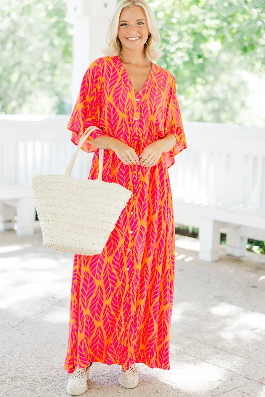 In Good Spirits Hot Pink Feather Maxi Dress Effortless Everyday Wear