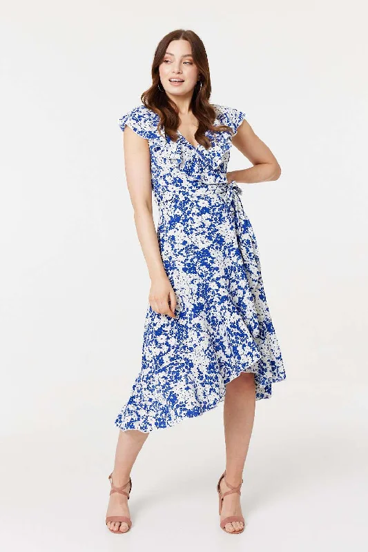 Printed Tie Waist Midi Wrap Dress Huge Markdowns