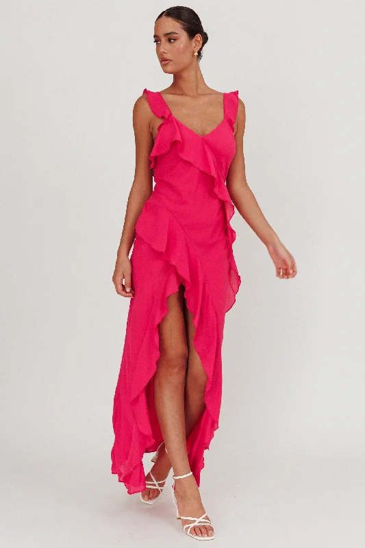 Joyride Ruffle Maxi Dress Magenta Latest Fashion