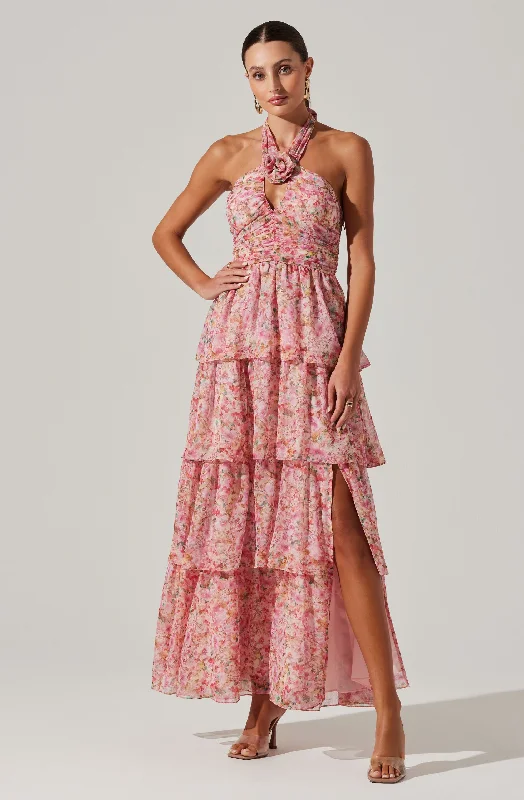 Brinley Floral Tiered Halter Dress Day-To-Night Styles