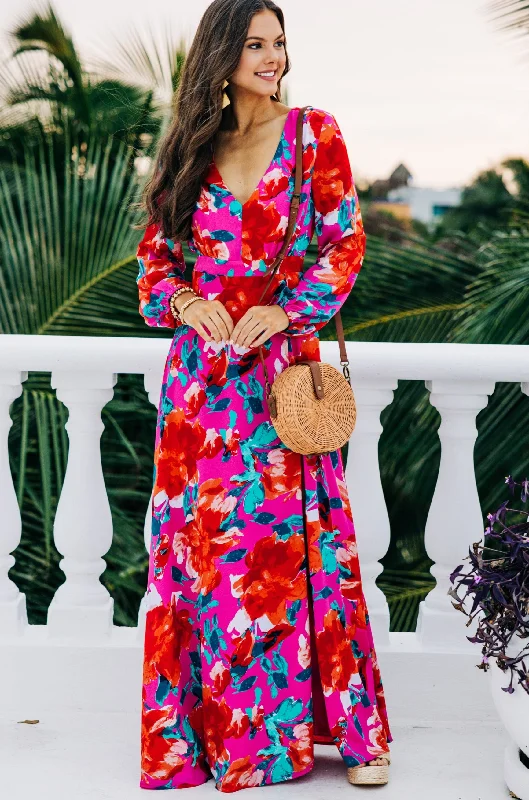 Just Feels Right Fuchsia Pink Floral Maxi Dress Women's Fashion Hotspots