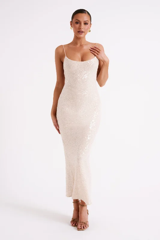 Brianna Sequin Maxi Dress - Cream Buy More, Save More