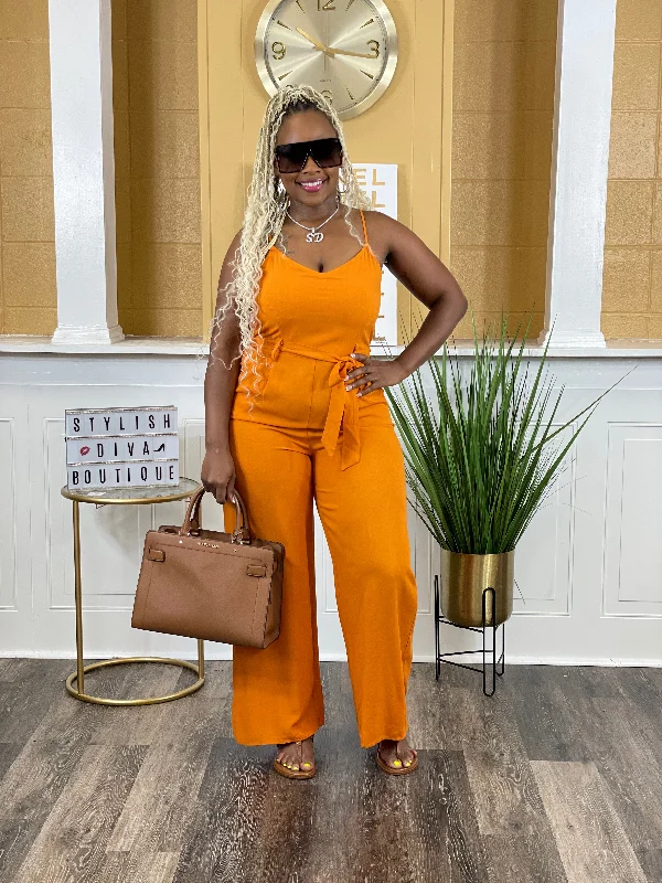 Summer Days Linen Jumpsuit (Orange) Timeless Elegant