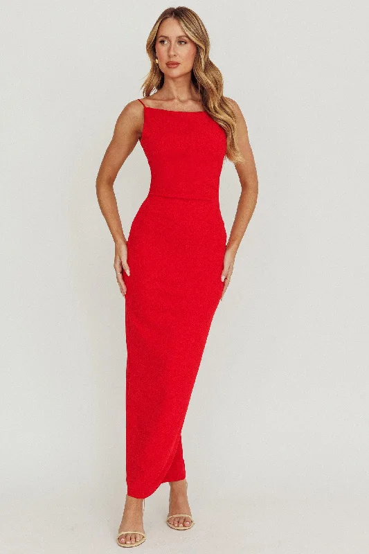 Yindi Backless Boat Neck Maxi Dress Red Evening Looks