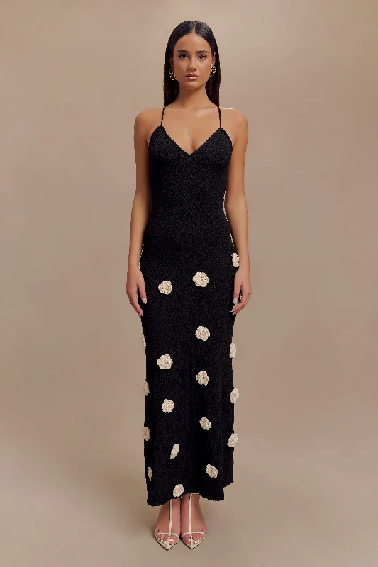 Suki Knit Maxi Dress With Flowers - Black/White Weekend Exclusive