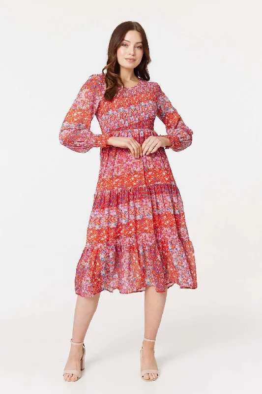 Floral Long Puff Sleeve Smock Dress Limited - Edition Drops