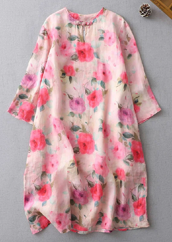 Beautiful Print O-Neck Button Cotton Mid Dress Half Sleeve Your Timeless Wardrobe Awaits