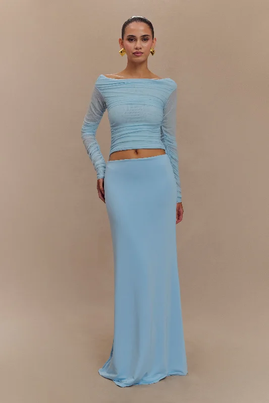 Darla Mesh And Slinky Off Shoulder Maxi Dress - Sky Blue Big Savings On Minimalist Office Styles