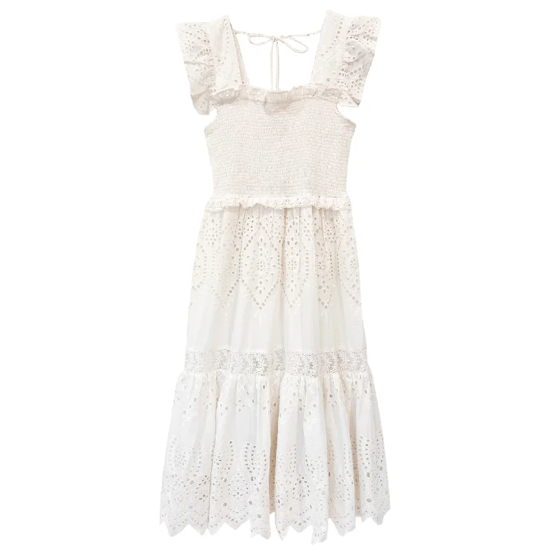 Smocked Eyelet Midi Dress Limited Time Offer