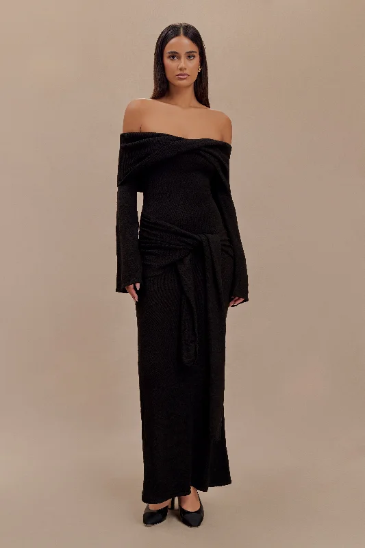 Cameron Off Shoulder Tie Maxi Dress - Black Timeless Elegance Redefined