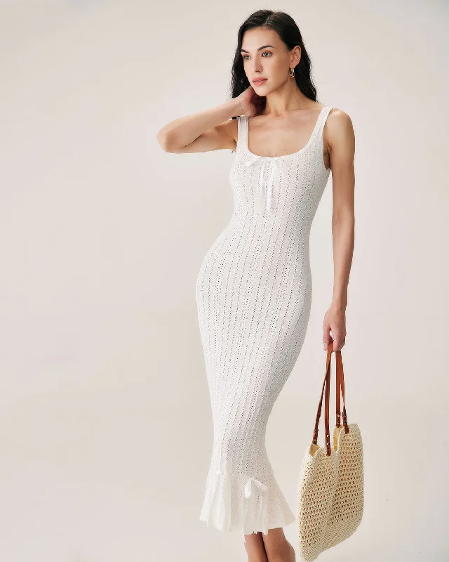 White Mermaid Knit Maxi Dress Season Appropriate Women's Collection