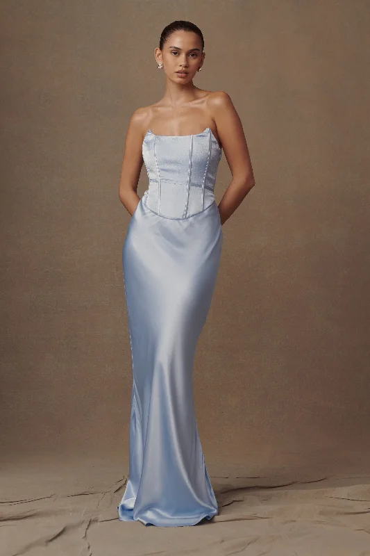 Harlow Satin Strapless Maxi Dress - Cornflower Blue Premium Fashion