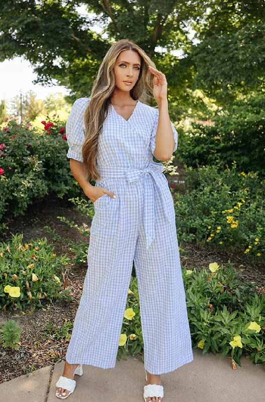 Inverness Blue Gingham Jumpsuit- DM Exclusive - Nursing Friendly Hot Styles