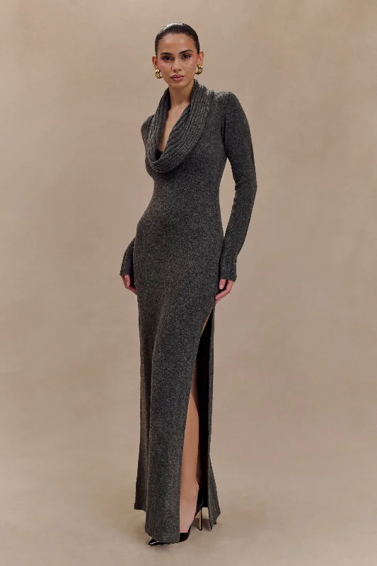 Alessandra Reversible Knit Maxi Dress - Charcoal Marle Lighten Up With Nordic Styles