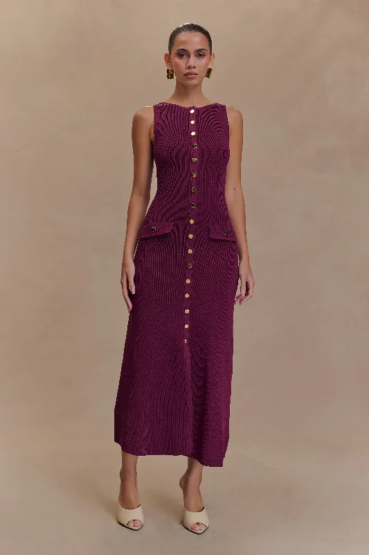 Sawyer Sleeveless Buttoned Maxi Dress - Plum Discounts On Casual Weekend Styles