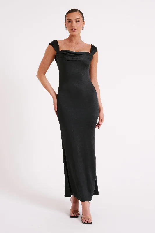 Lacey Backless Satin Maxi Dress - Black Gift Ideas