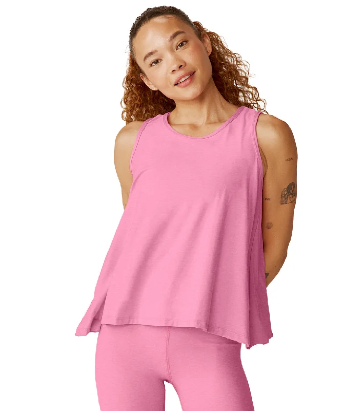 Beyond Yoga Featherweight Flutter Tank Pink Bloom Heather Alluring Design