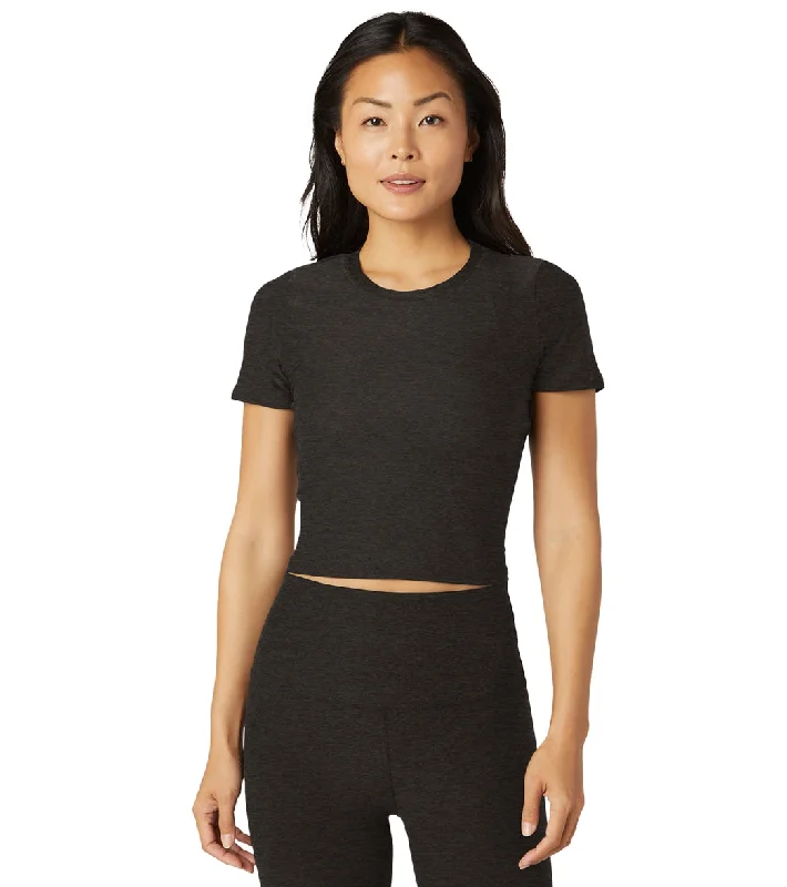 Beyond Yoga Featherweight Peekaboo Cropped Tee Darkest Night Limited Time Deal