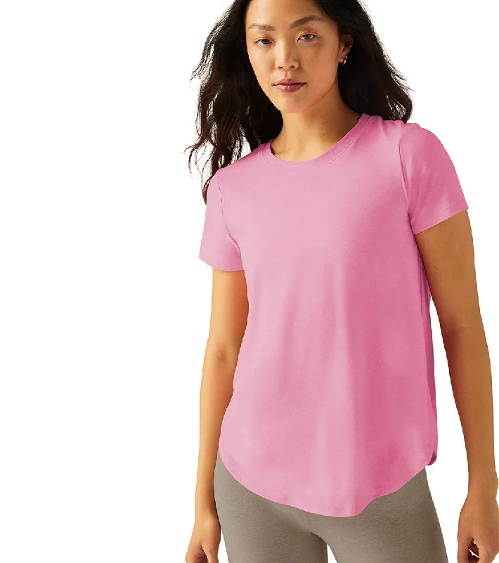 Beyond Yoga Featherweight Spacedye On the Down Low Yoga Tee Pink Bloom Heather Last Chance Sale