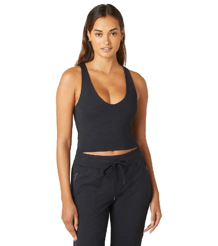 Beyond Yoga Heather Rib Fresh Cut Cropped Tank Black Heather Seasonal Trend