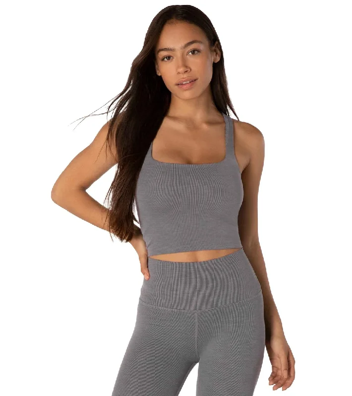 Beyond Yoga Heather Rib Square Neck Cropped Yoga Tank Top Gray Heather Minimalist Office - Ready Style