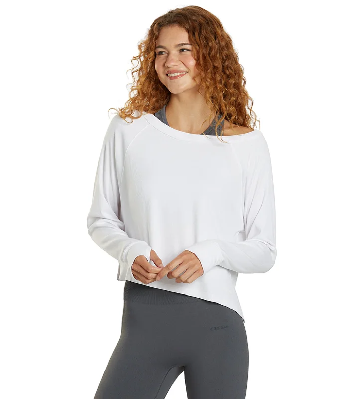 Cream Yoga Fare Drop Shoulder Crop LS Tee White Final Sale