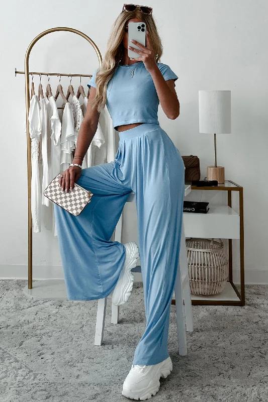 Fashionable Finesse Crop Top & Palazzo Pant Set (Baby Blue) Spring Fashion