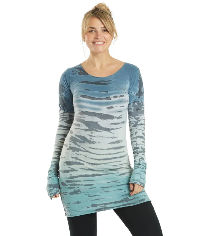 Hard Tail Long Sleeve Skinny Yoga Tee Blue Green Tie Dye Sustainable Fashion Extravaganza