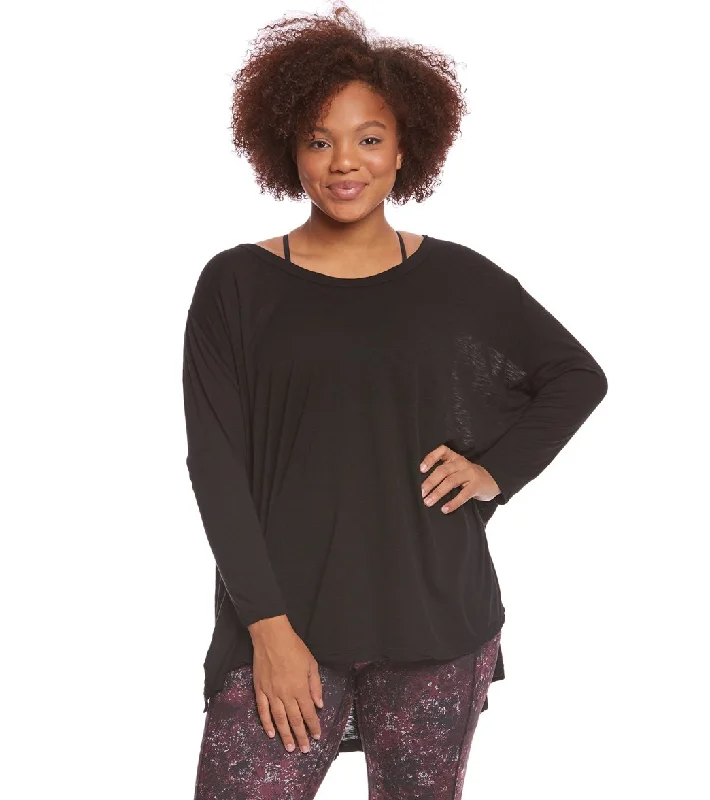 Hard Tail Plus Size Oversized 3/4 Sleeve Raglan Layering Top Black Trendy Women's Wear Collection