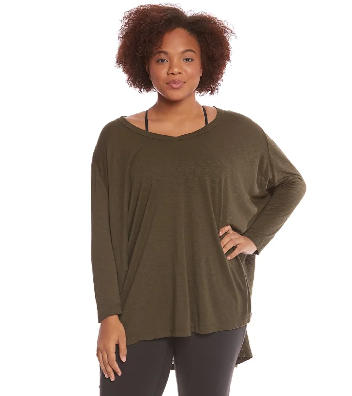 Hard Tail Plus Size Oversized 3/4 Sleeve Raglan Layering Top Casual Fashion