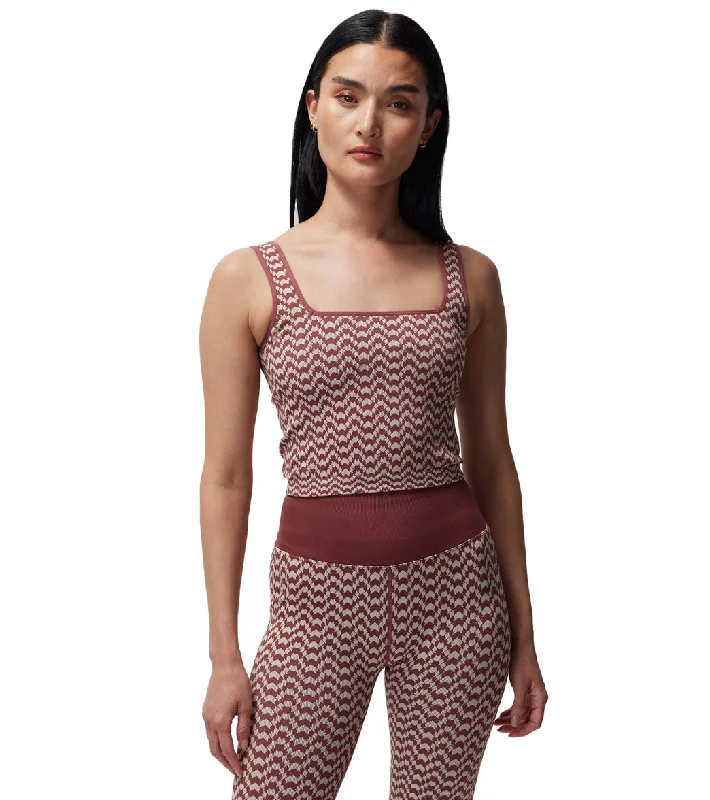 Spiritual Gangster Athena Seamless Jacquard Crop Canyon Geo Burgundy Premium Fashion