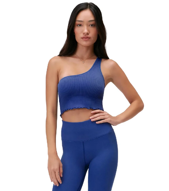 Spiritual Gangster Luna One Shoulder Crop Tank Indigo Urban Sophistication