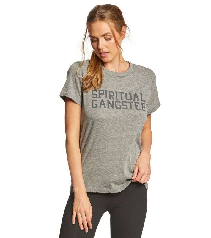 Spiritual Gangster SG Varsity Rec Tee Heather Grey Classic Women's Fashion