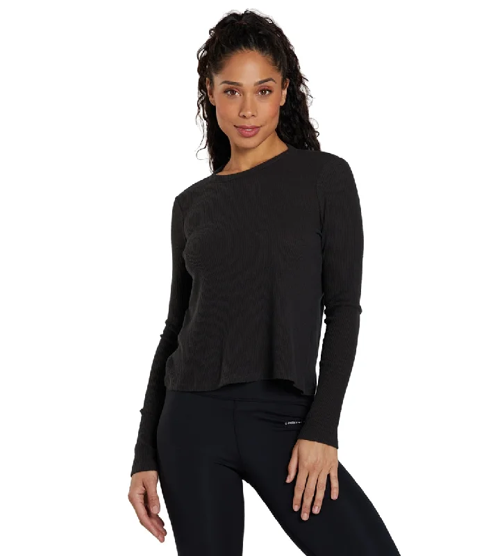 Spiritual Gangster Twist Long Sleeve Ballet Rib Top Vintage Black Crazy Price Slashing