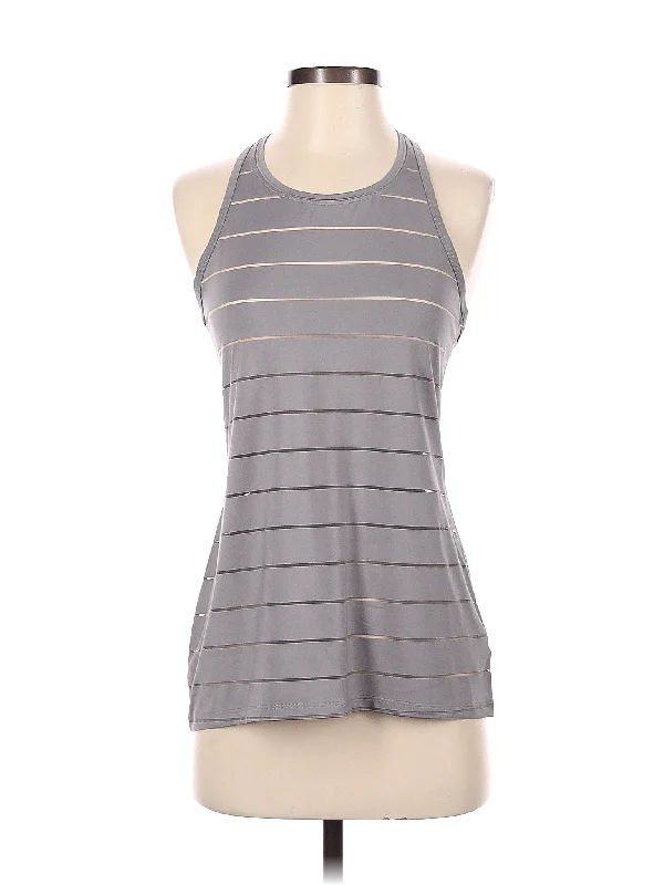 Stripe Mesh High Neck Chi Tank Latest Fashion