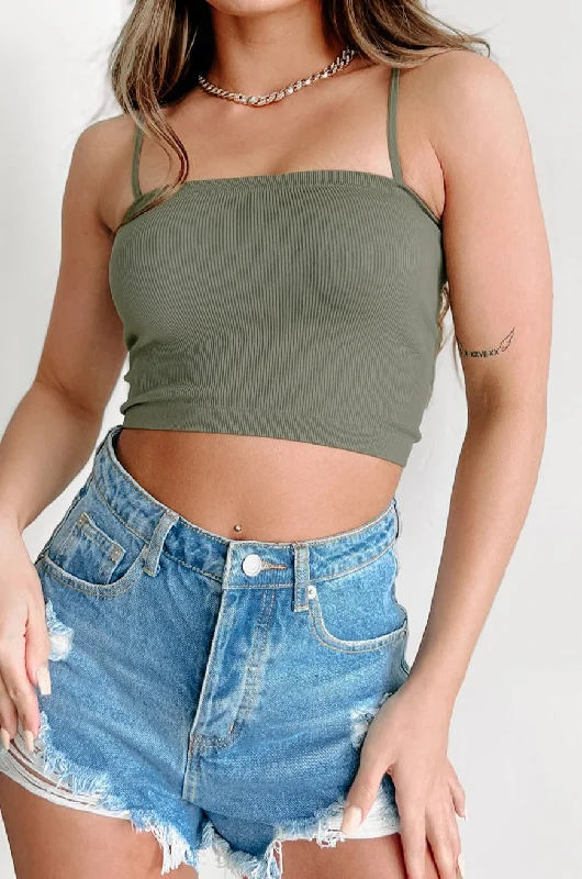 Tinsley Ribbed Crop Top (Army Green) Urban Sophistication