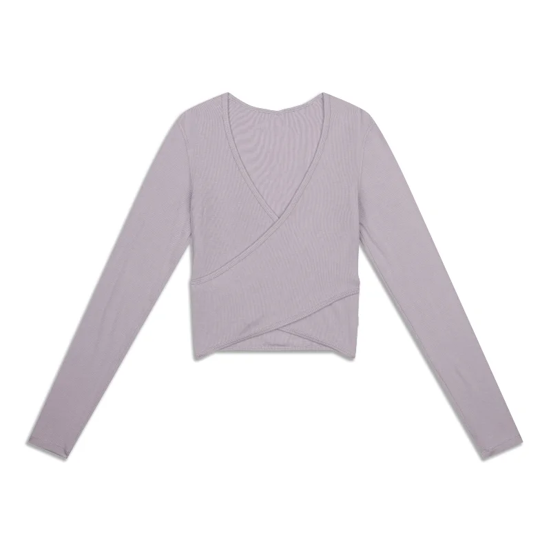 Wrap-Front Ribbed Long-Sleeve Top Sale Stylish Basics