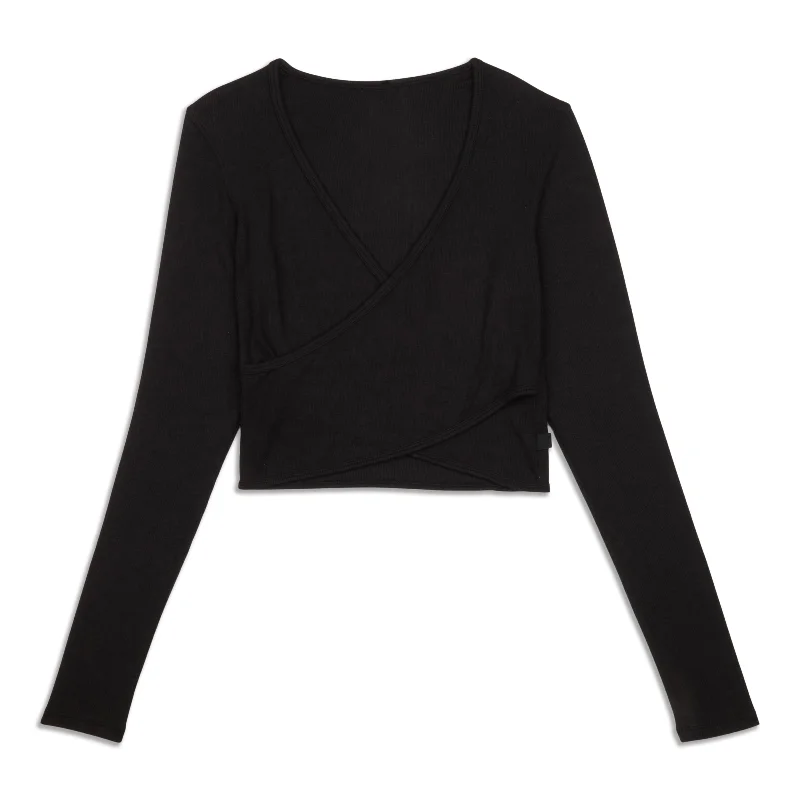 Wrap-Front Ribbed Long-Sleeve Top Sale Budget Saver