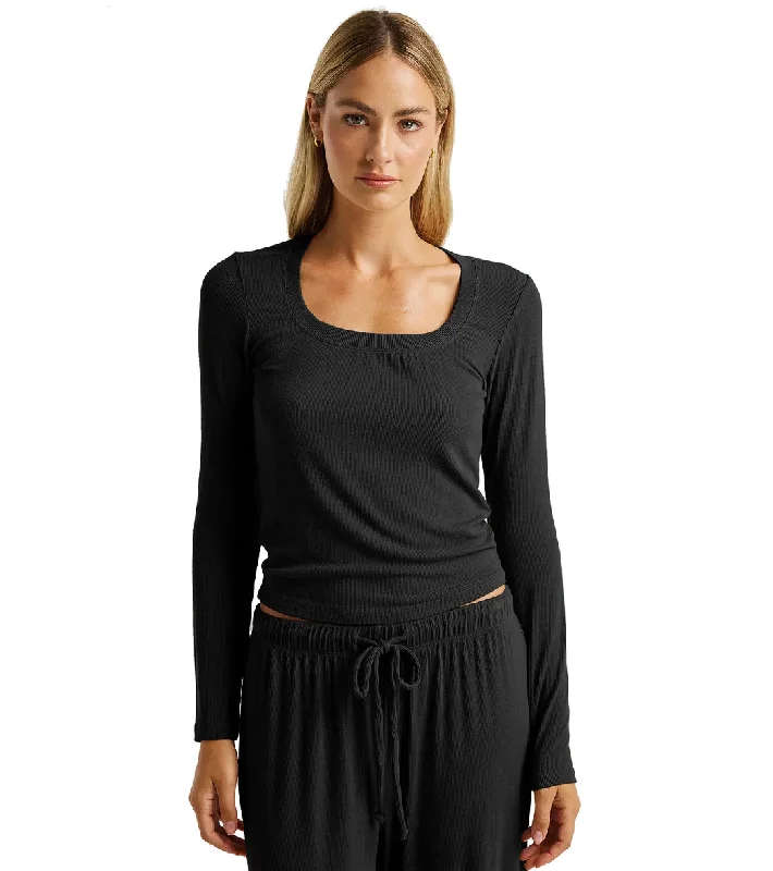 Year of Ours Scoopneck Long Sleeve Top Black Classic Women's Fashion