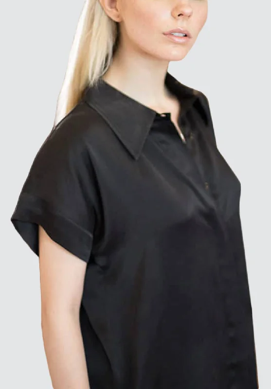 100% Pure Silk Black Shirt Hot Deals