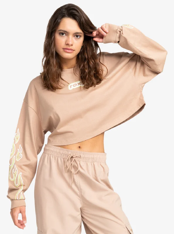 Active Collection Cropped Oversized Long Sleeve T-Shirt - Warm Taupe Seasonal Trend